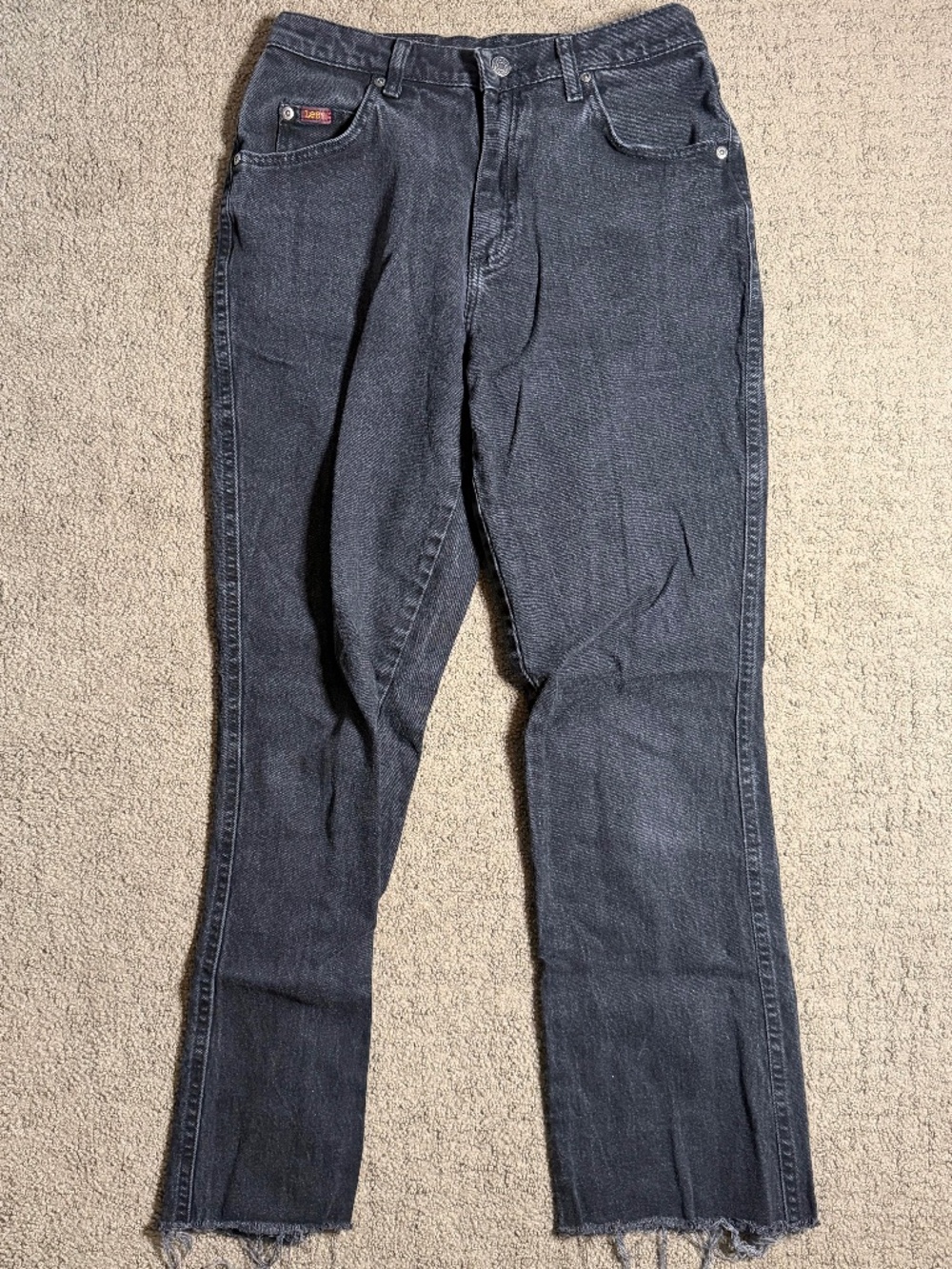 Vintage Lee Riders Women’s High Rise Straight Leg Jeans Frayed Raw Hem Black 10L